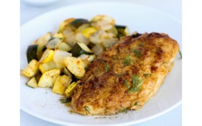 Baked Humus-Crusted Chicken with Squash